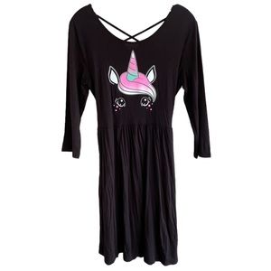 JUSTICE Black And Glitter Unicorn Keyhole Back Dress